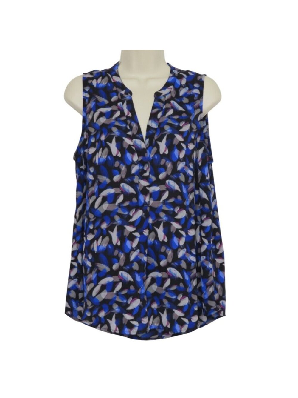 Noir Womens Medium Blue Watercolor Brush Stroke Sleevless Blouse Shirt Buttons